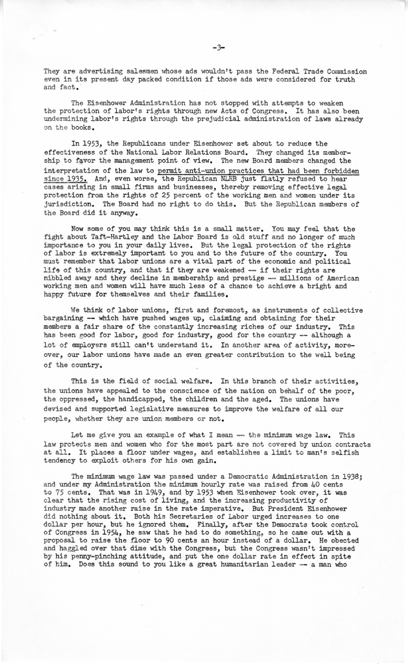 Press Release of Speech Delivered by Harry S. Truman in Milwaukee, Wisconsin