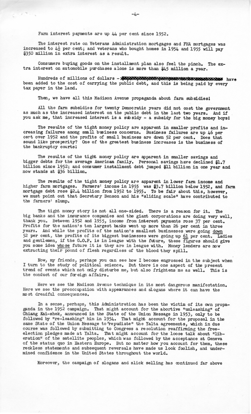Press Release of Speech Delivered by Harry S. Truman Before the American Political Science Association, Washington, D.C.