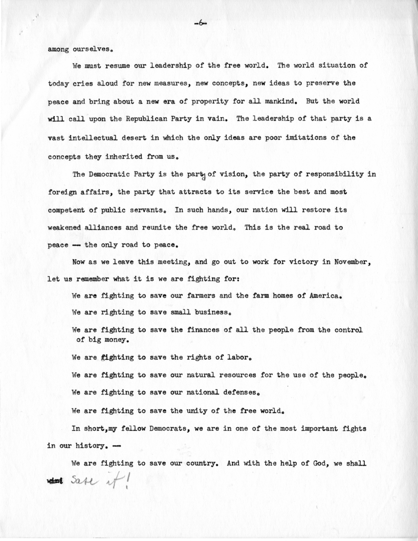 Draft of Speech to be Delivered in Jefferson City, Missouri by Harry S. Truman