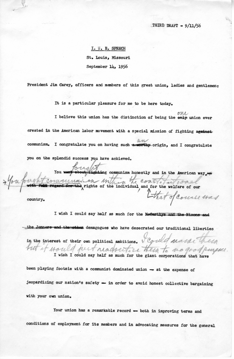 Draft of Speech to be Delivered by Harry S. Truman in St. Louis, Missouri