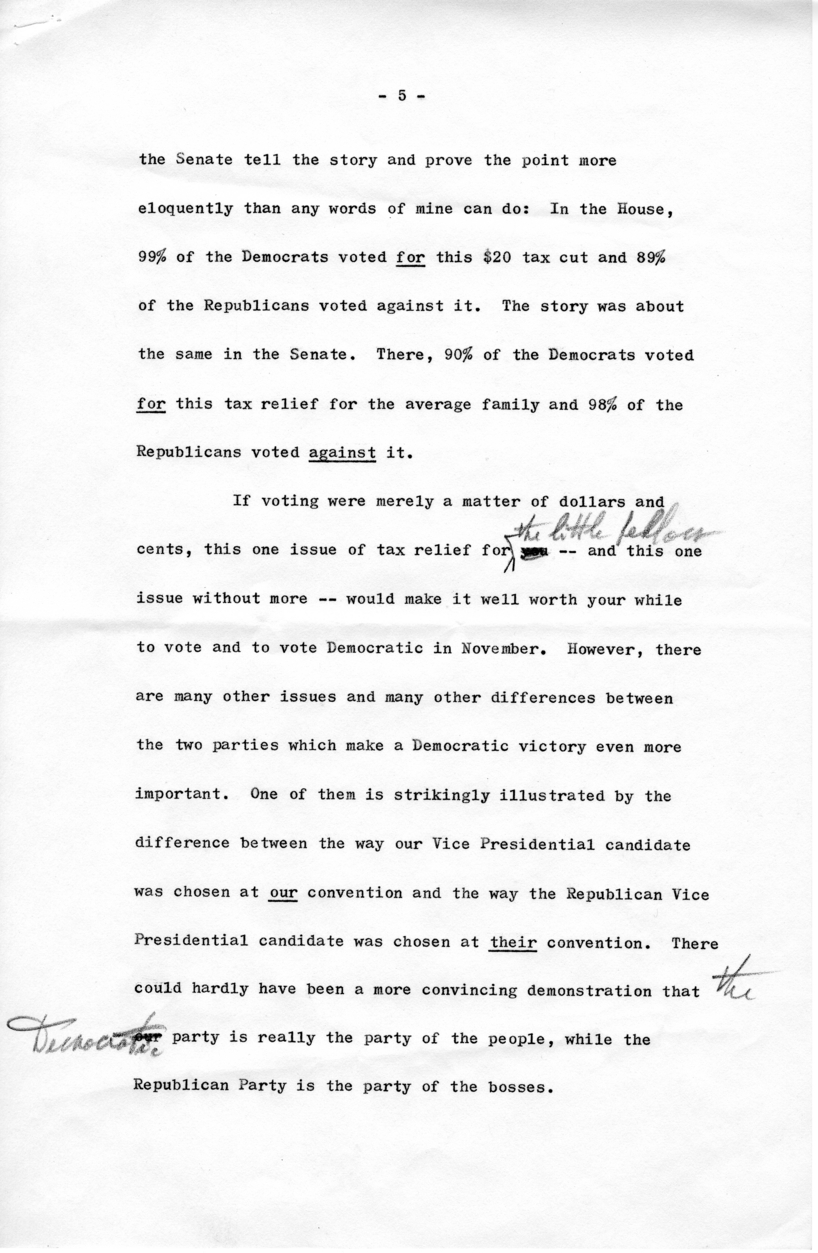 Draft of Speech to be Delivered by Harry S. Truman in Boston, Massachusetts