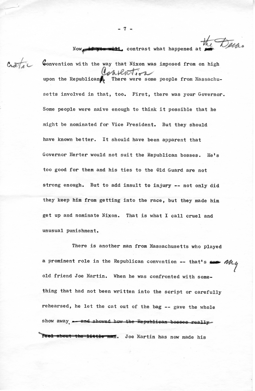 Draft of Speech to be Delivered by Harry S. Truman in Boston, Massachusetts