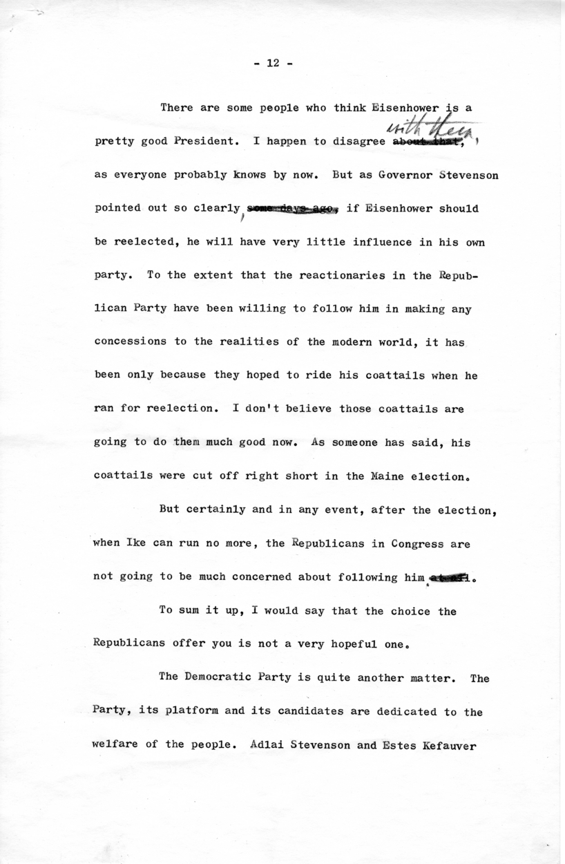 Draft of Speech to be Delivered by Harry S. Truman in Boston, Massachusetts