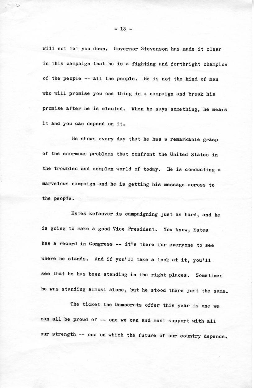 Draft of Speech to be Delivered by Harry S. Truman in Boston, Massachusetts