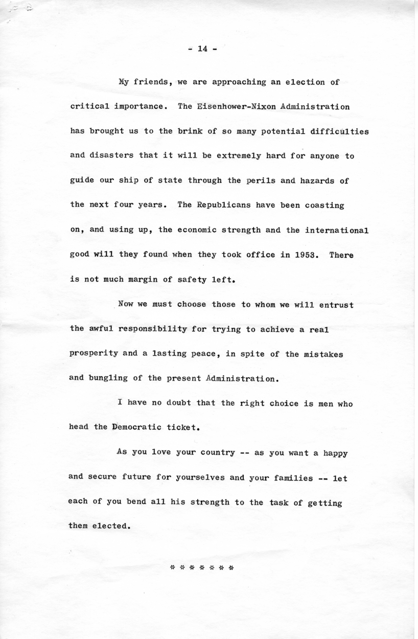 Draft of Speech to be Delivered by Harry S. Truman in Boston, Massachusetts