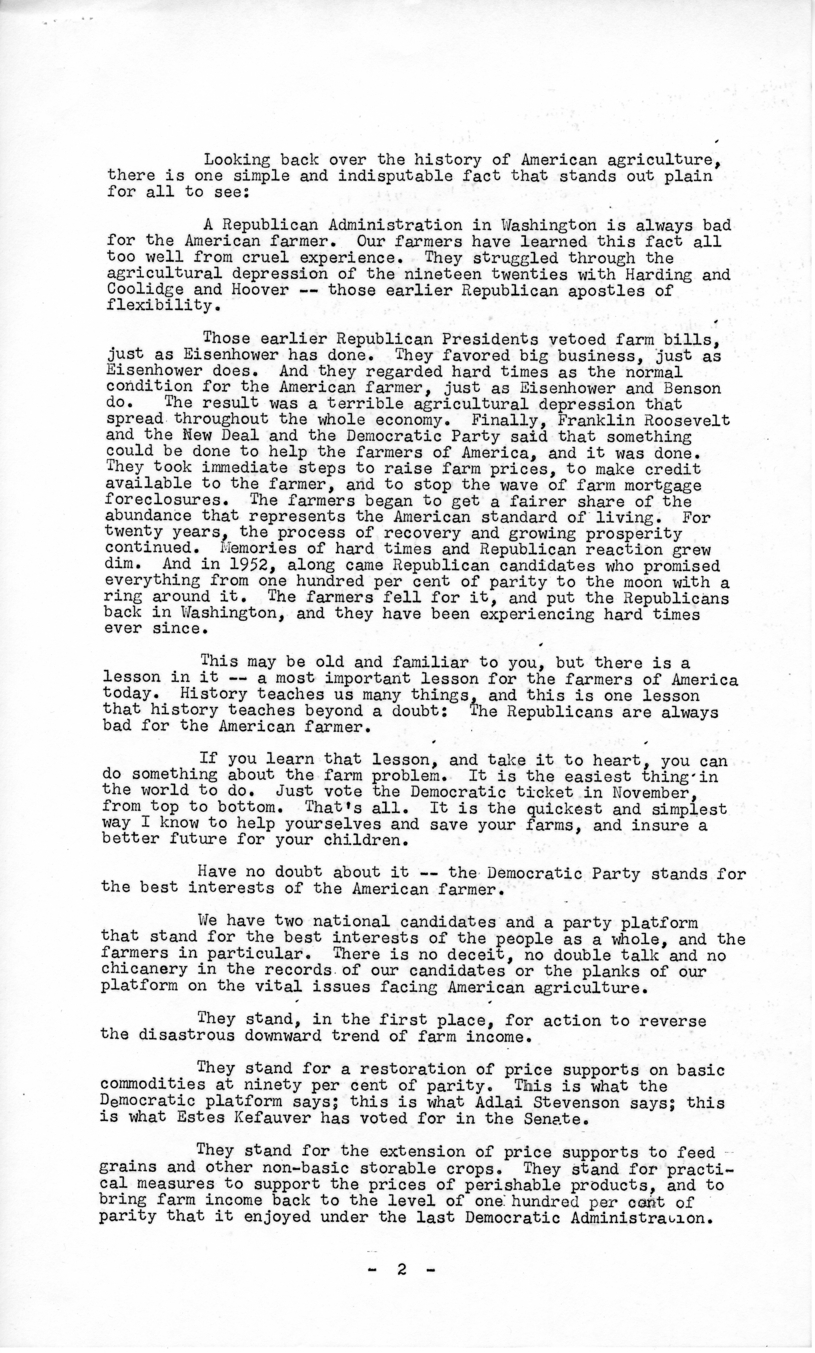 Press Release of Speech Delivered by Harry S. Truman in Marshall, Minnesota