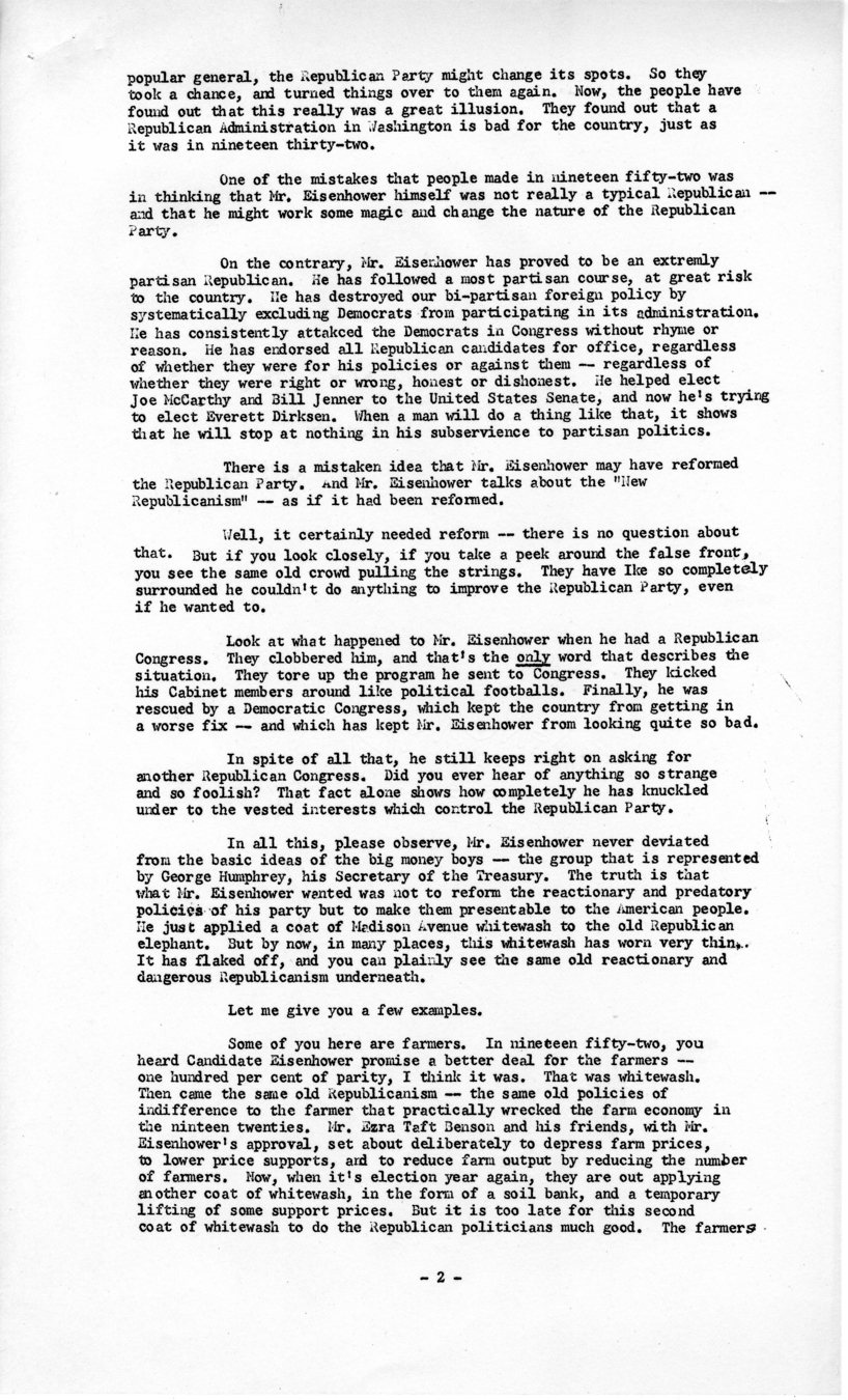 Press Release of Speech Delivered by Harry S. Truman in Taylorville, Illinois