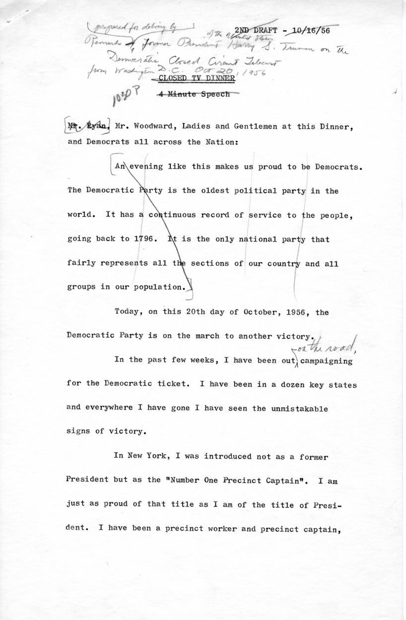 Draft of Speech Delivered by Harry S. Truman, Television Broadcast from Washington, D.C.