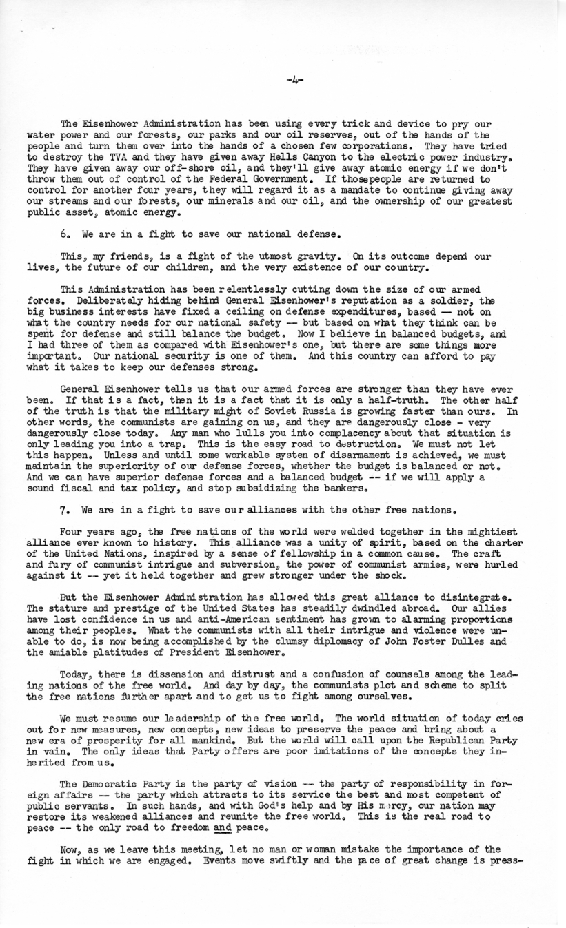 Press Release of Speech Delivered by Harry S. Truman in Salt Lake City, Utah