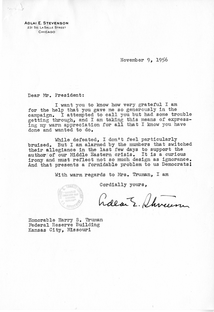 Correspondence Between Adlai Stevenson and Harry S. Truman