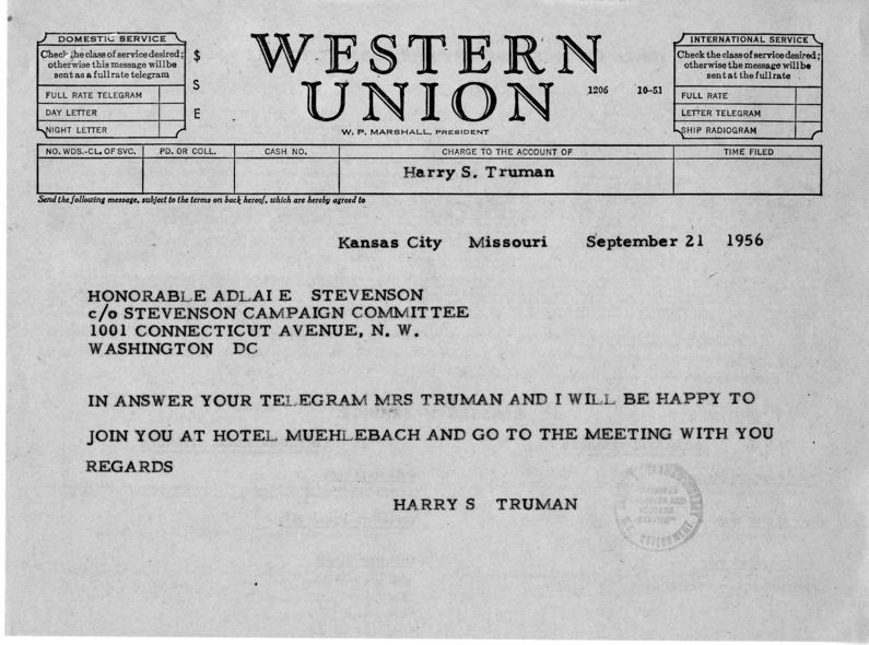Correspondence Between Adlai Stevenson and Harry S. Truman and Related Material