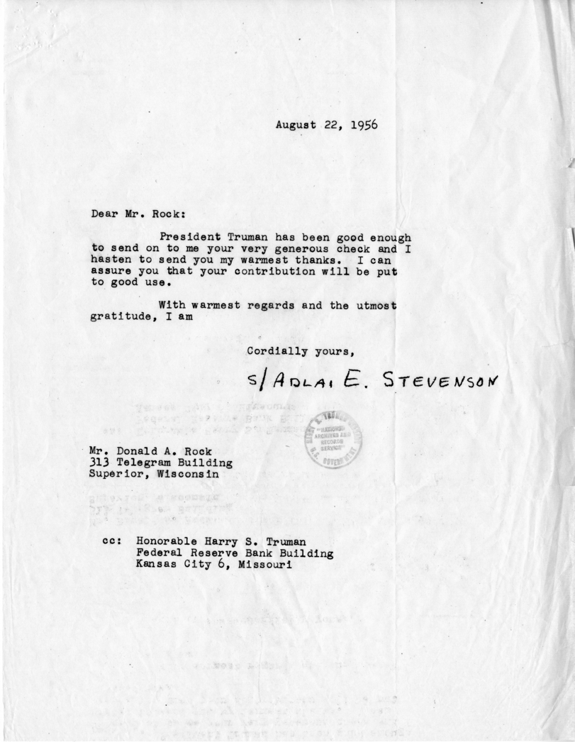 Correspondence Between Harry S. Truman and Adlai Stevenson with Related Material