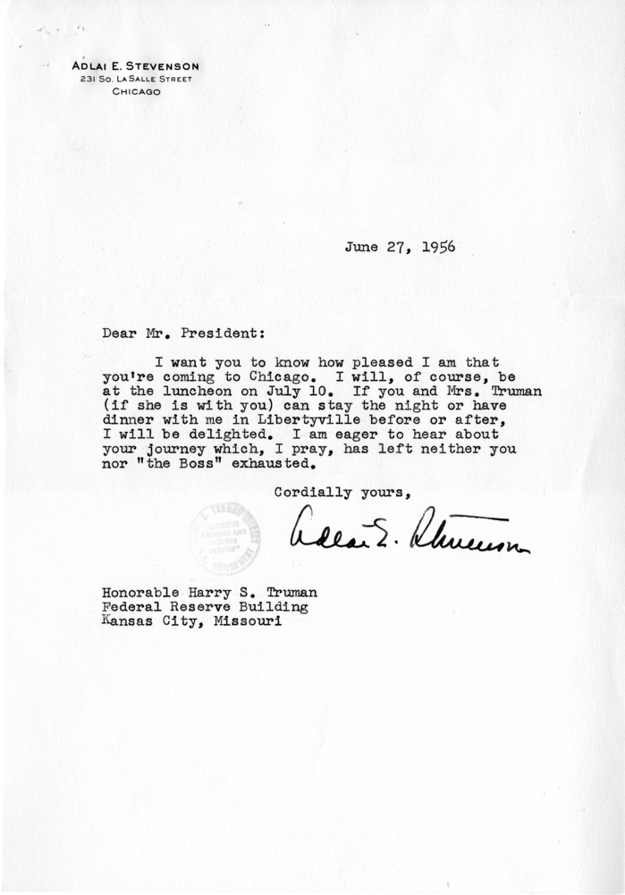 Correspondence Between Adlai Stevenson and Harry S. Truman