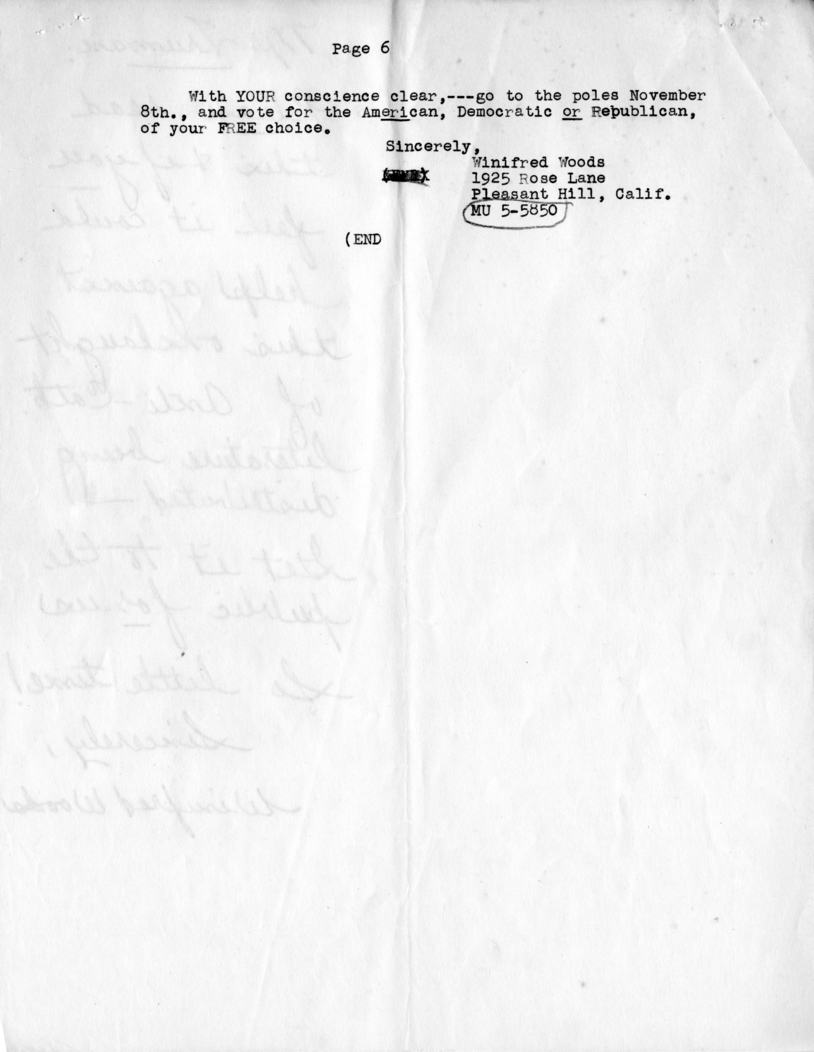 Winifred Woods to Harry S. Truman with Attachment