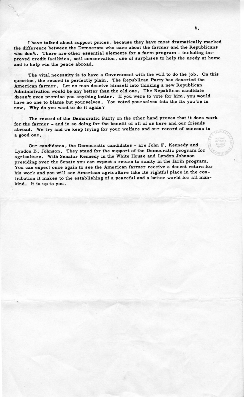 Press Release of Speech Delivered by Harry S. Truman in Spencer, Iowa