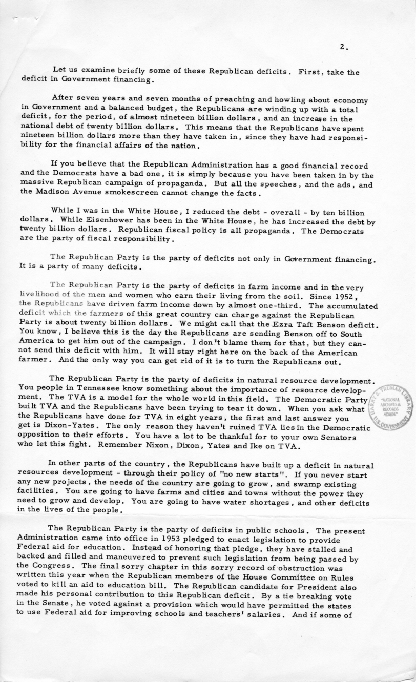 Press Release of Speech Delivered by Harry S. Truman in Trenton, Tennessee