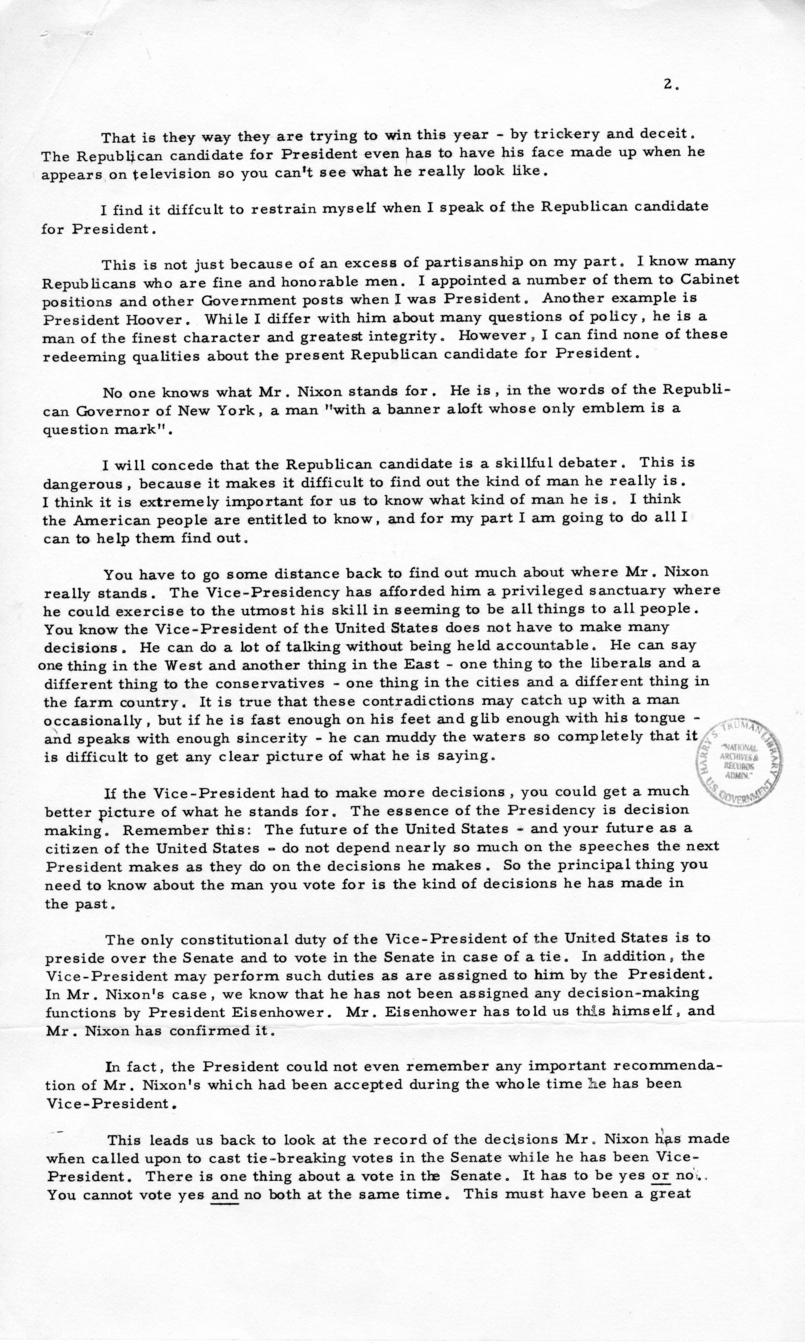 Press Release of Speech Delivered by Harry S. Truman in Reno, Nevada