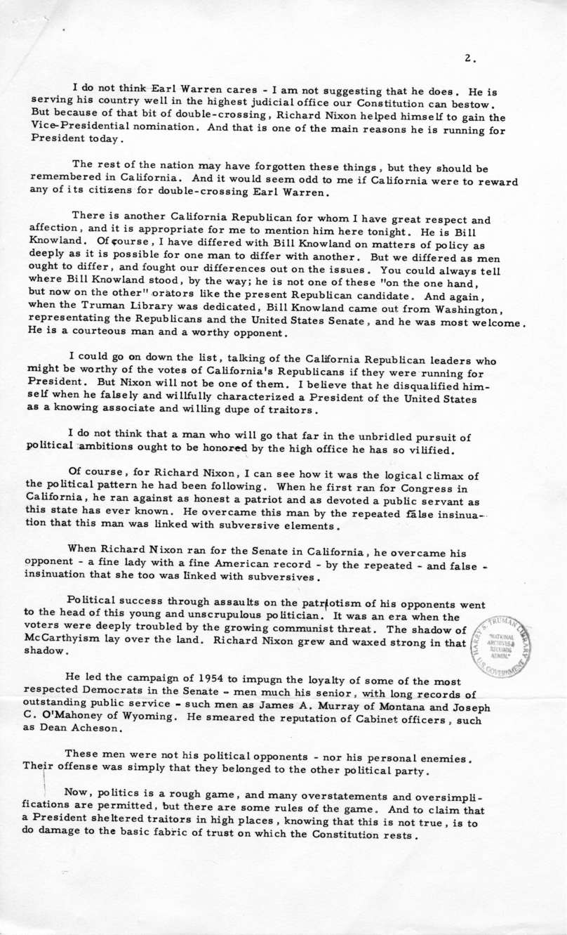 Press Release of Speech Delivered by Harry S. Truman in Oakland, California