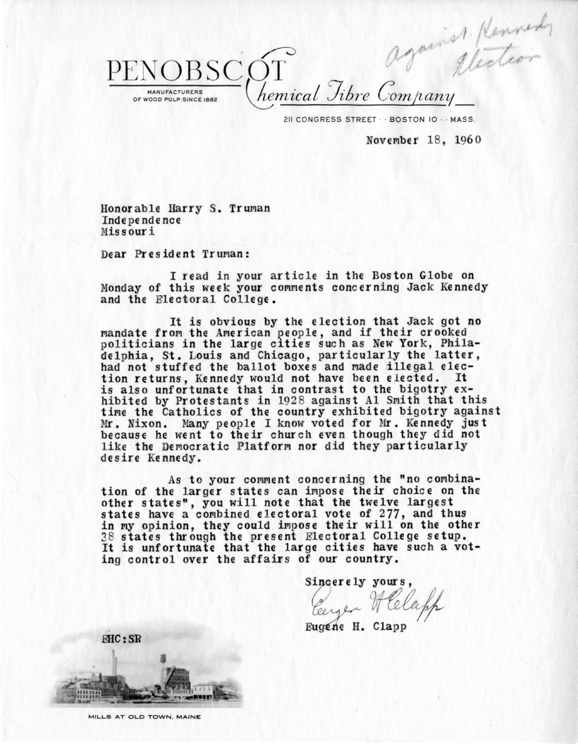 Eugene Clapp to Harry S. Truman