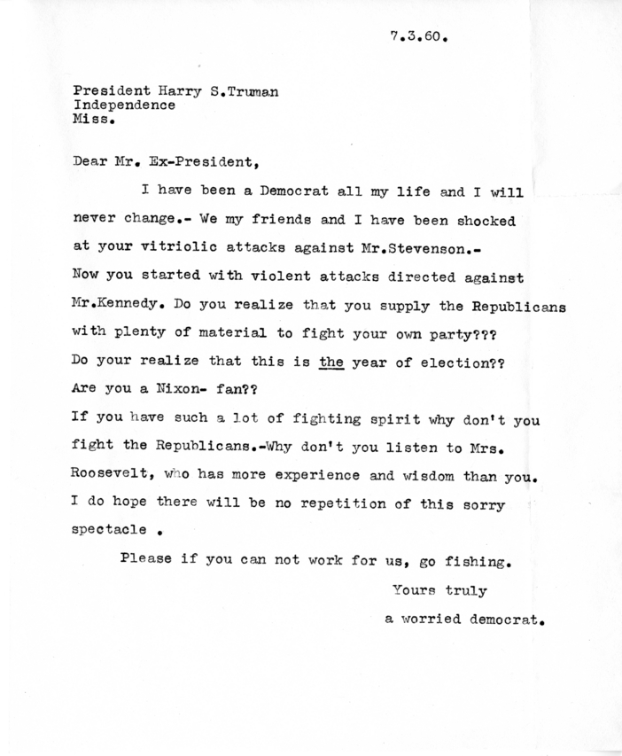 Anonymous letter to Harry S. Truman
