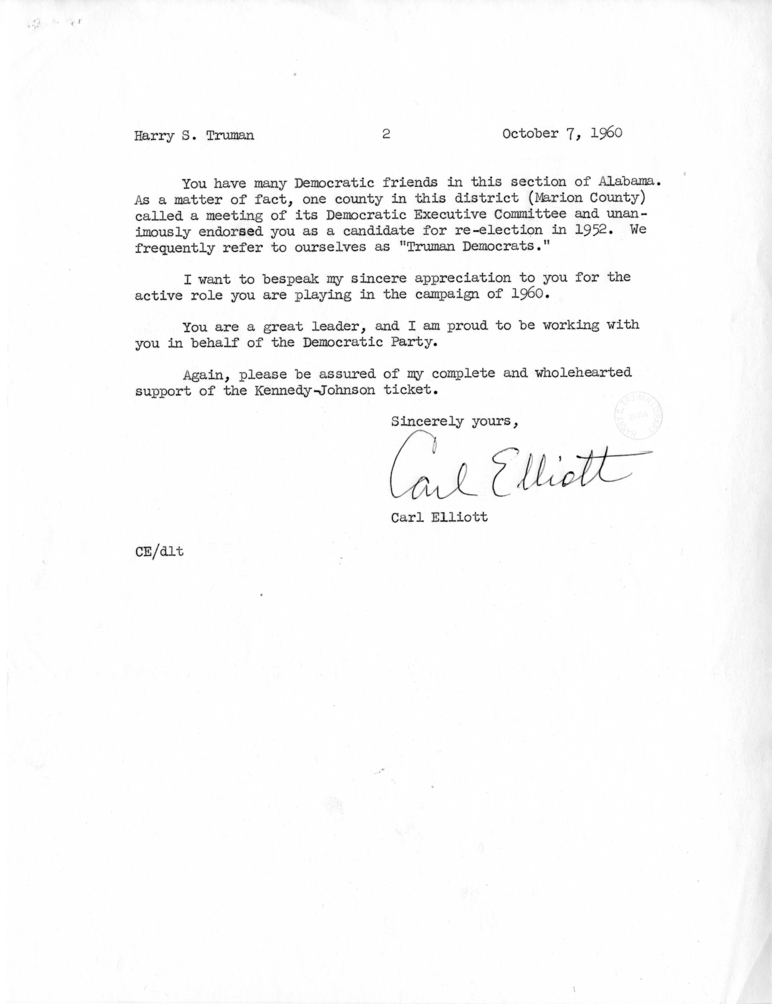 Carl Elliott to Harry S. Truman