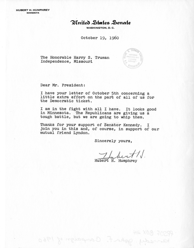 Hubert Humphrey to Harry S. Truman