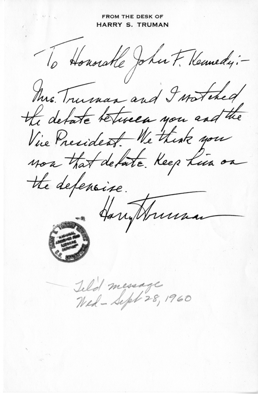 Draft of Telegram, Harry S. Truman to John F. Kennedy