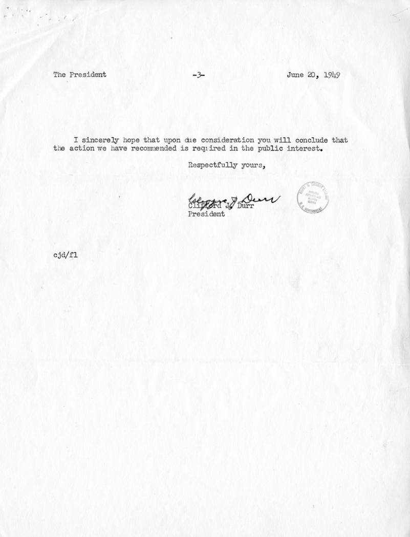 Correspondence Between Harry S. Truman and Clifford J. Durr