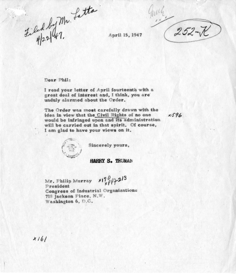 Correspondence Between Philip Murray and Harry S. Truman