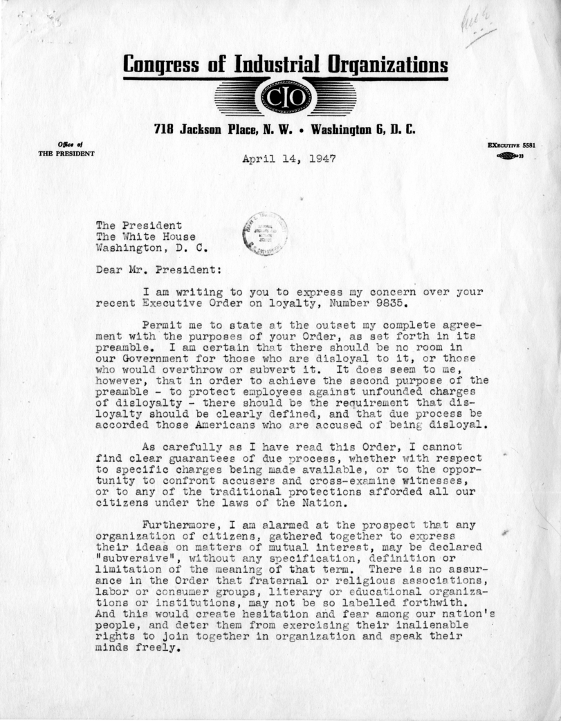 Correspondence Between Philip Murray and Harry S. Truman