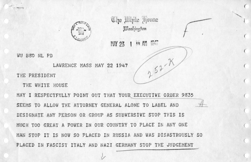 Telegram, Ernest H. Gaunt to Harry S. Truman