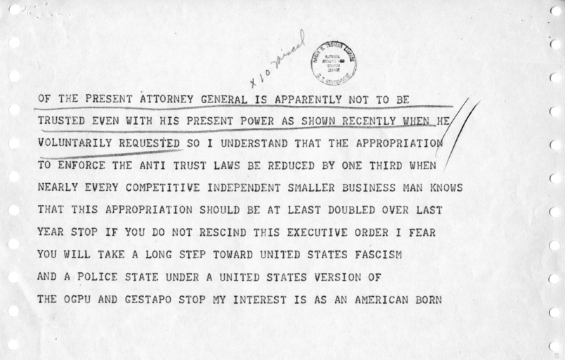 Telegram, Ernest H. Gaunt to Harry S. Truman