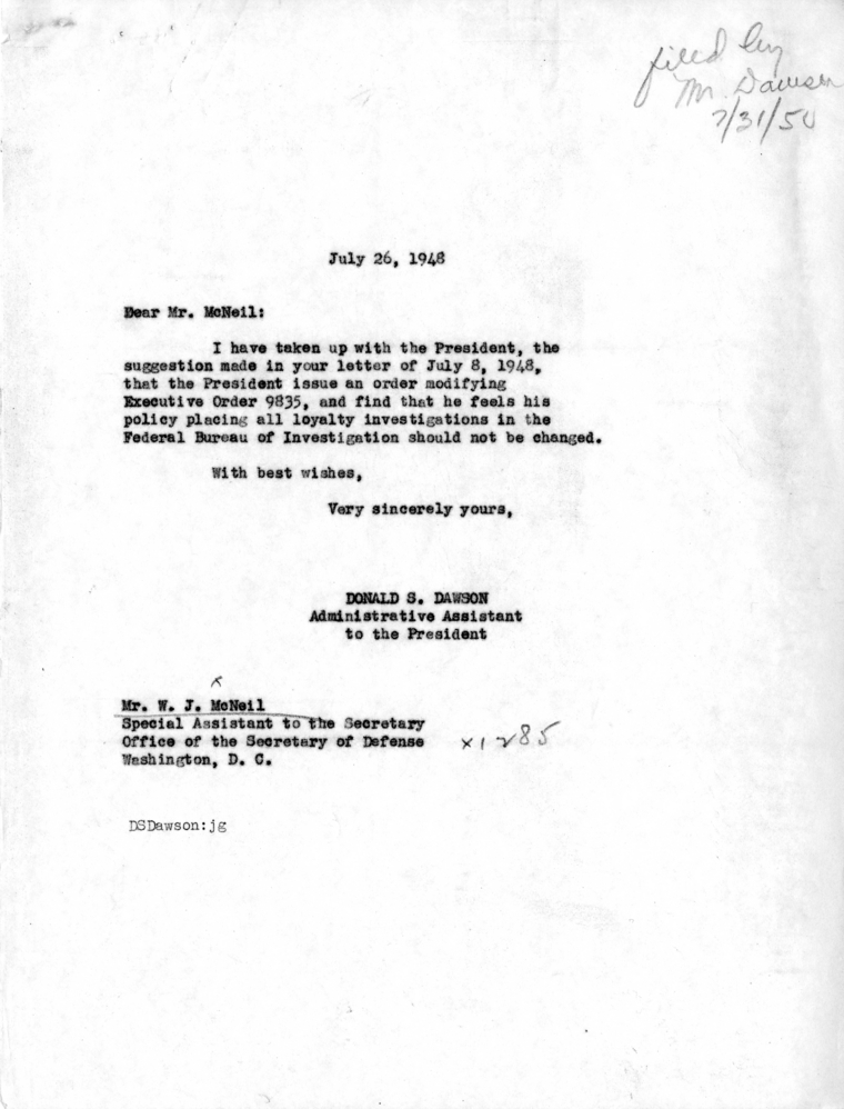 Correspondence Between Donald S. Dawson and Tom Clark, With Attachments