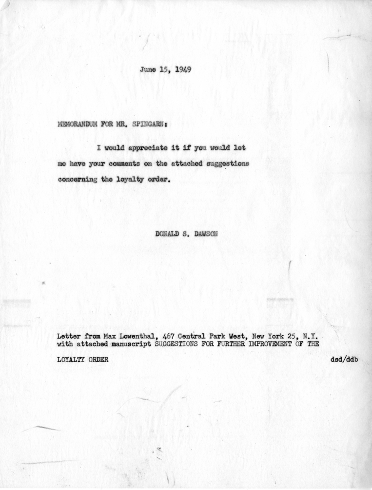 Memo, Stephen J. Spingarn to Donald S. Dawson, With Attachment