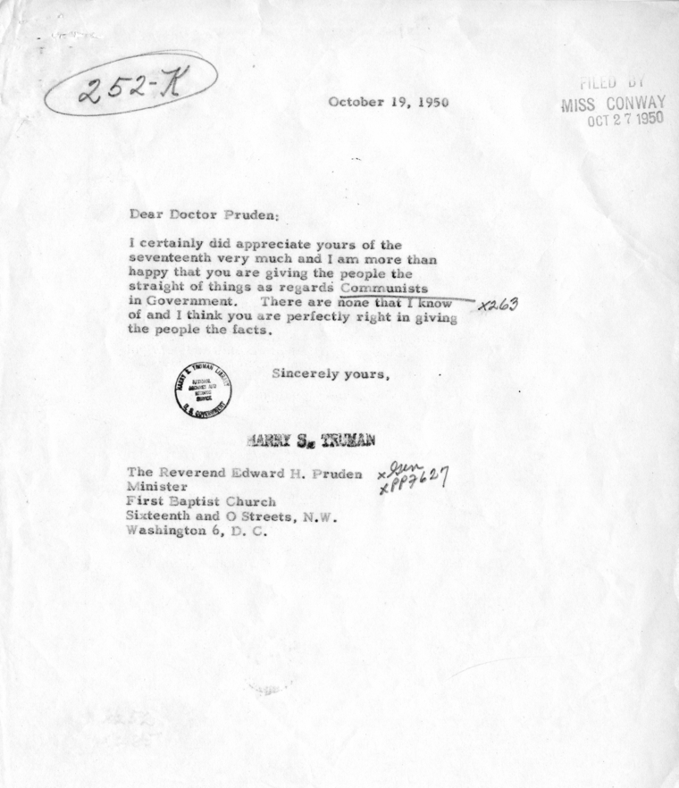 Correspondence Between Edward H. Pruden and Harry S. Truman