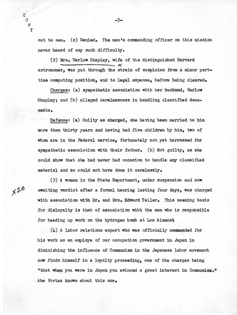 Memo, E.U. Condon to Harry S. Truman