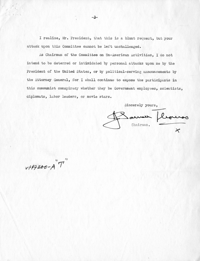 J. Parnell Thomas to Harry S. Truman