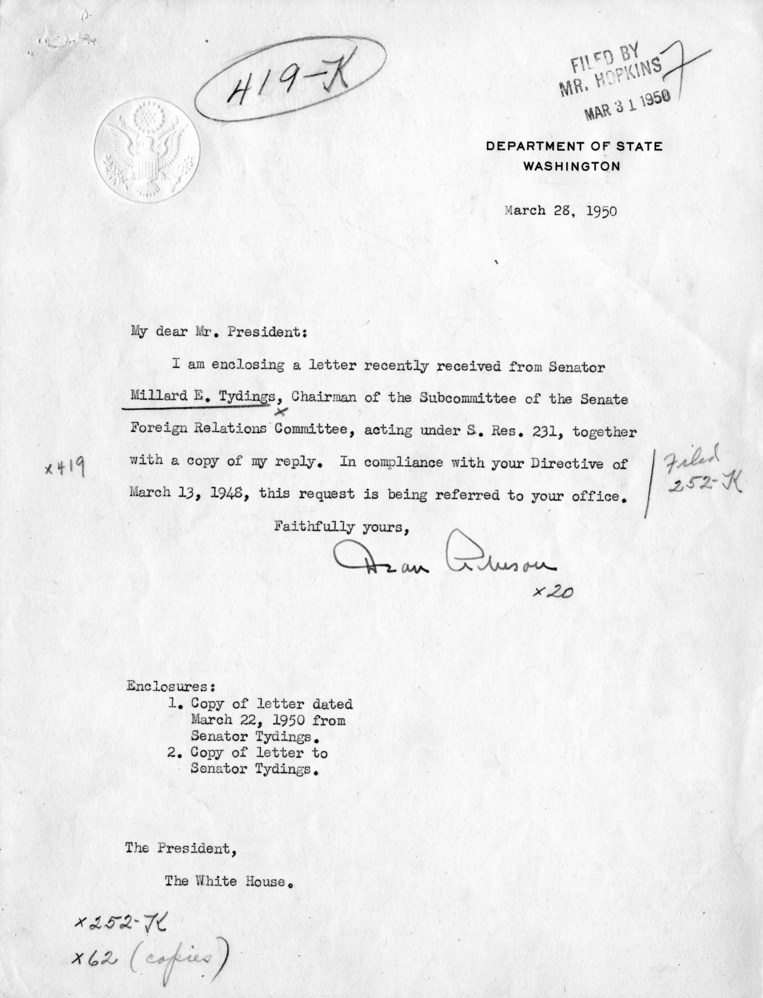 Dean Acheson to Harry S. Truman With Attachments