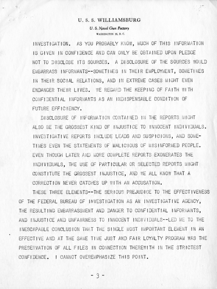 Draft Letter, Harry S. Truman to Millard E. Tydings With Related Material