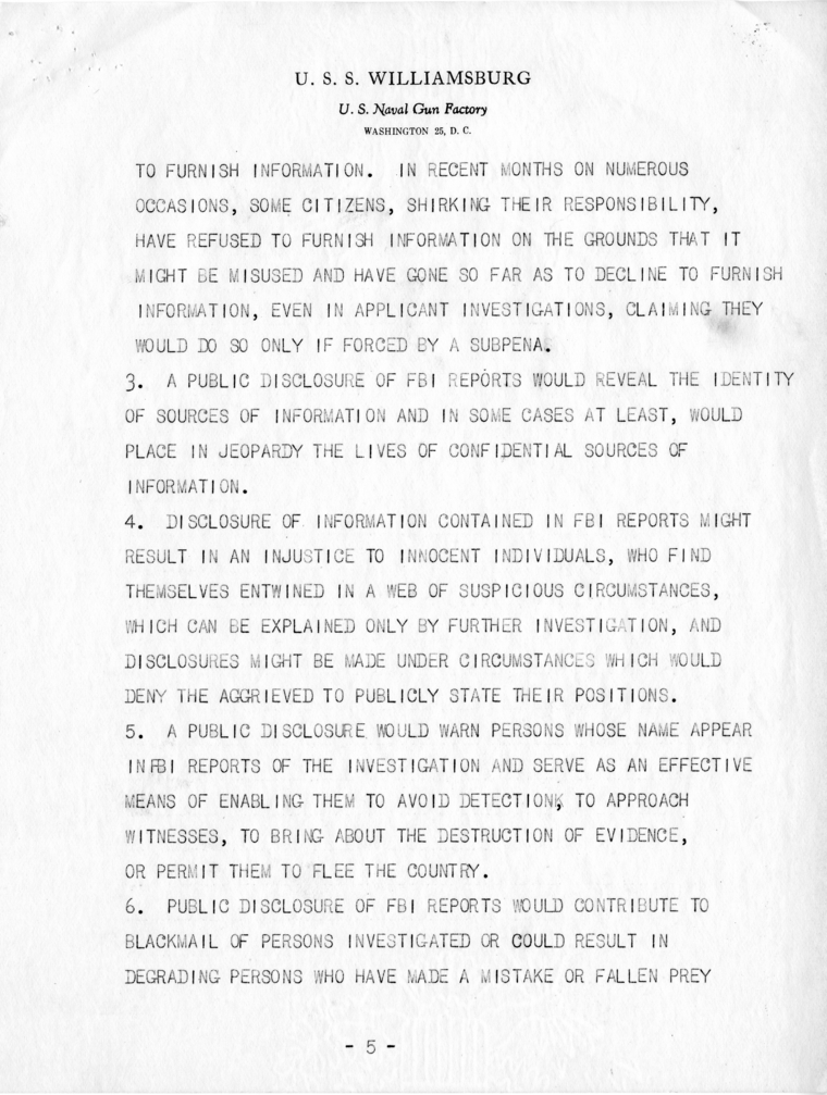 Draft Letter, Harry S. Truman to Millard E. Tydings With Related Material