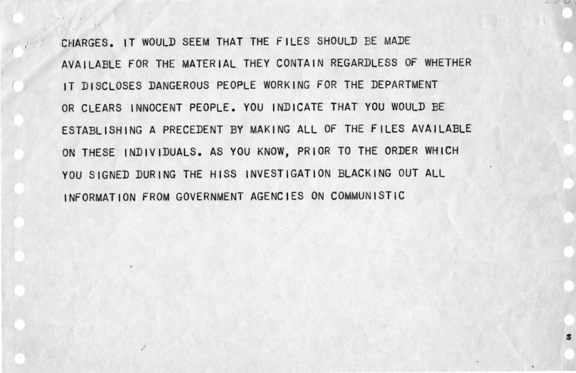 Telegram, Joseph McCarthy to Harry S. Truman