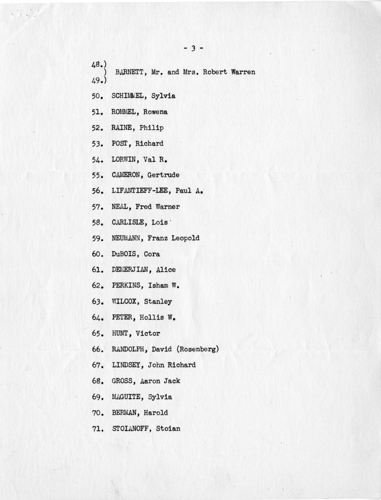 Senator Josephn McCarthy, List of 81