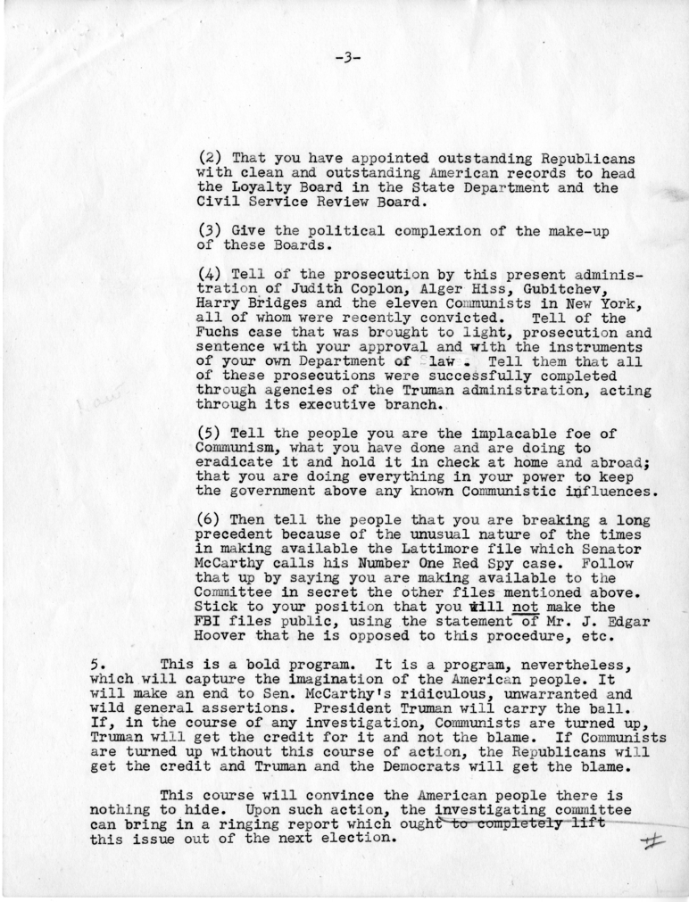 Memo, Millard E. Tydings to Harry S. Truman