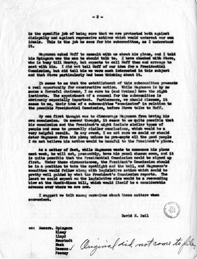 Memo, David E. Bell to Charles S. Murphy