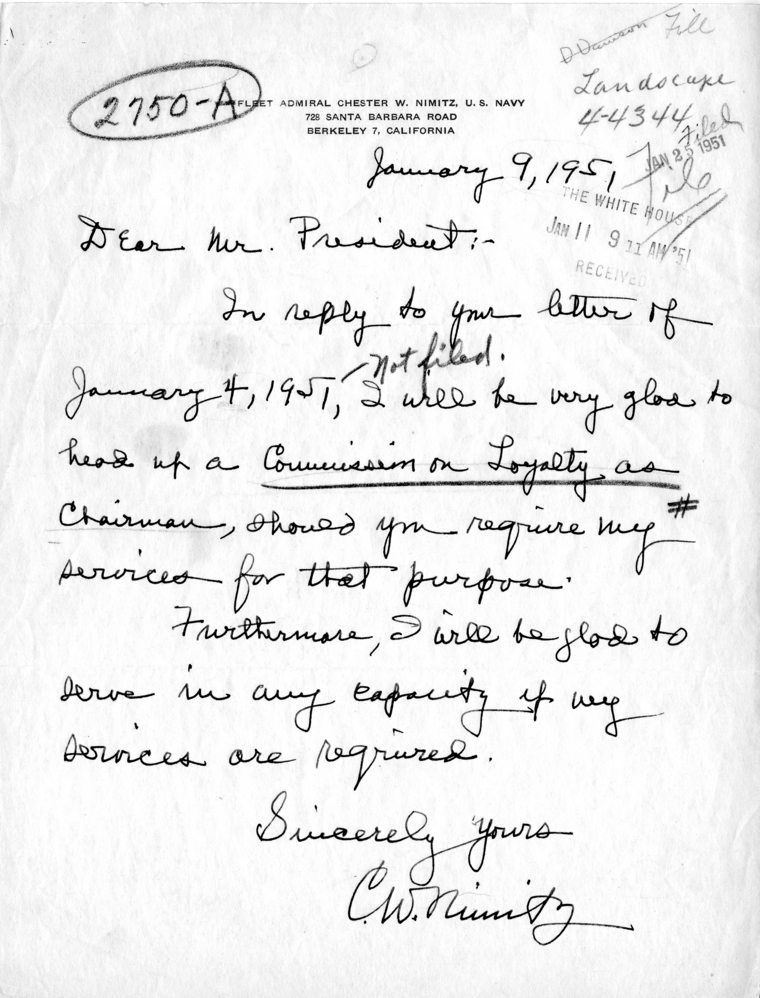 Chester W. Nimitz to Harry S. Truman