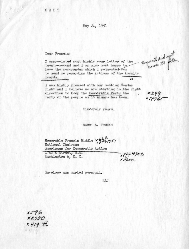 Memo, Harry S. Truman to Charles Murphy With Attachments