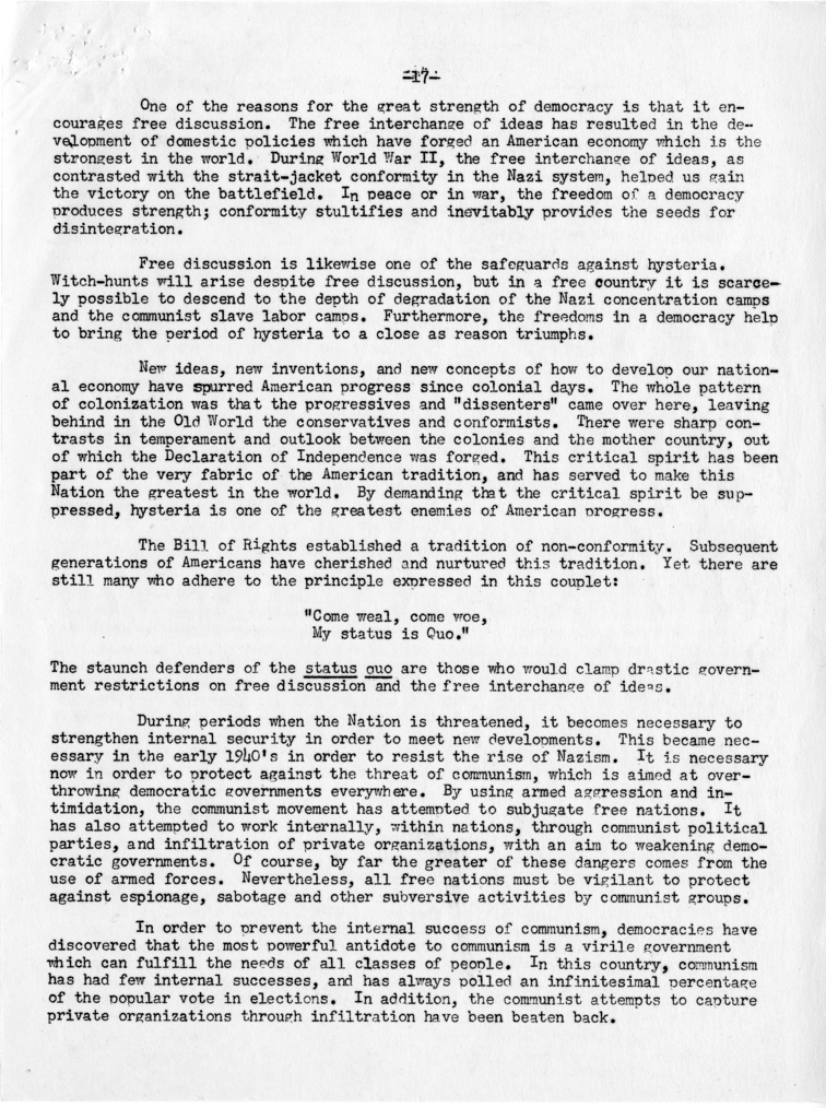 Memo, Harry S. Truman to Alben W. Barkley, et al., With Attachment