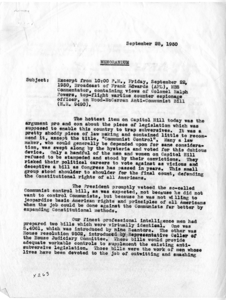 Memo, Stephen J. Spingarn to Charles Murphy, With Attachment