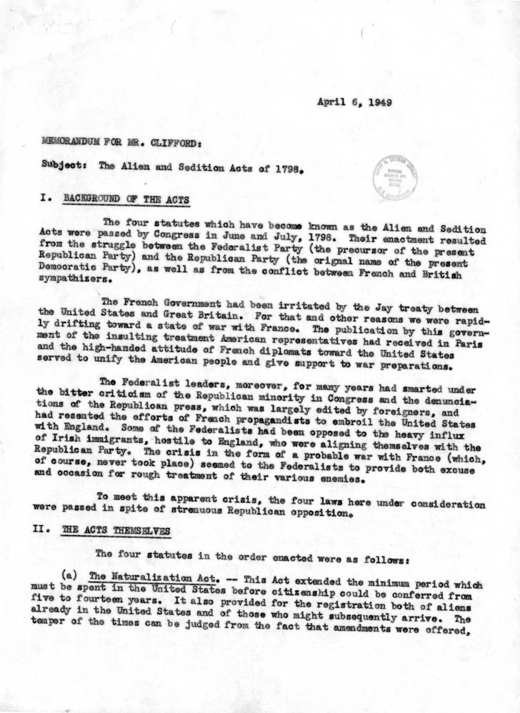 Memo, Stephen J. Spingarn to Clark Clifford