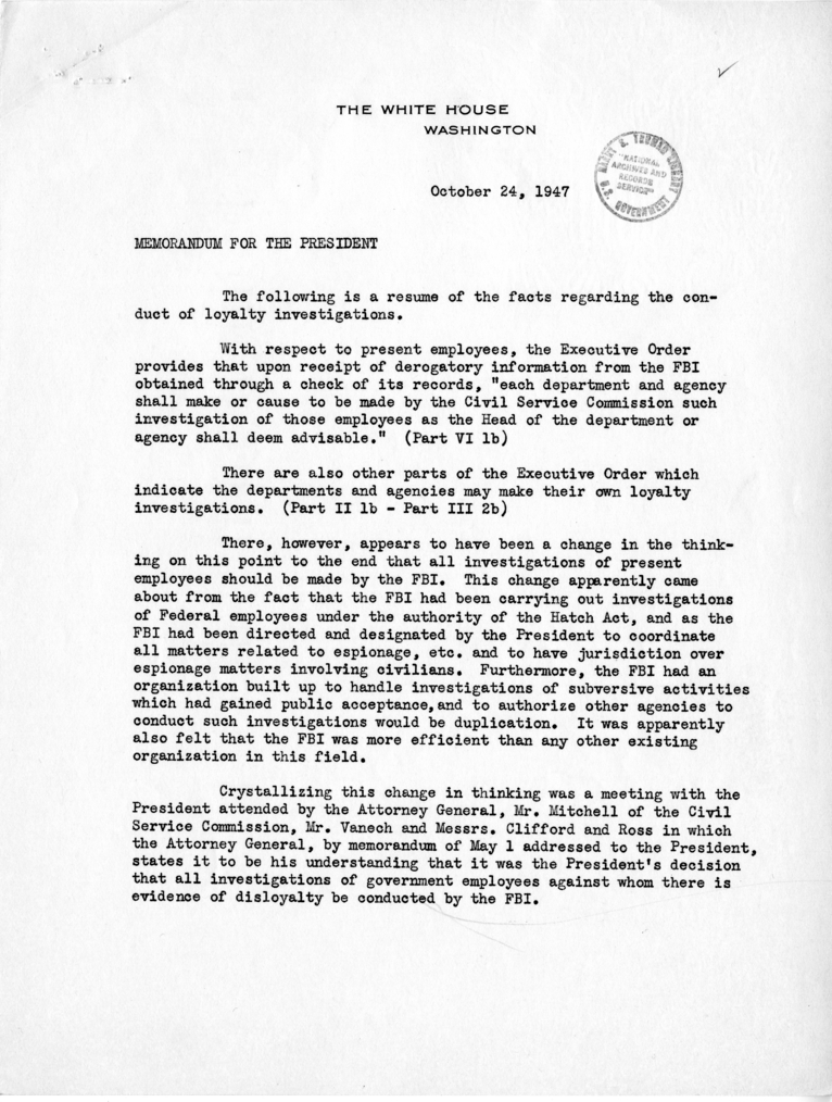 Memo, Donald S. Dawson to Harry S. Truman